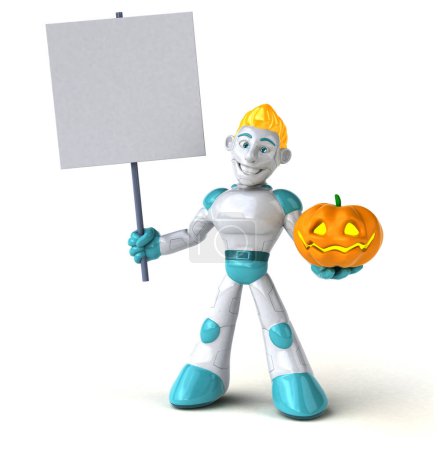 Téléchargez les photos : Grand robot avec citrouille - Illustration 3D - en image libre de droit