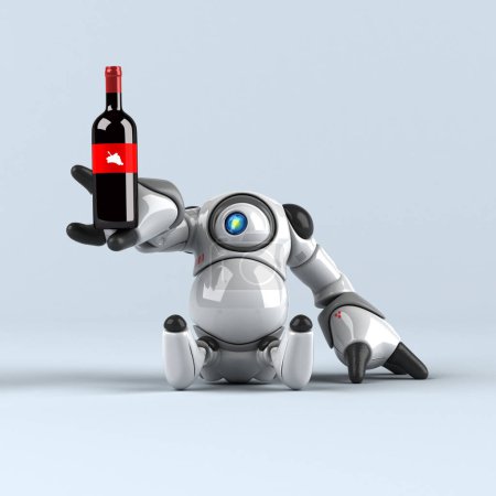 Photo for Big robot with   wine - 3D Illustration - Royalty Free Image