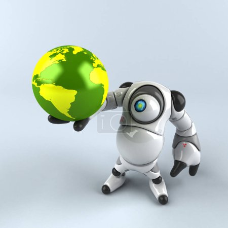 Foto de Robot grande con planeta - Ilustración 3D - Imagen libre de derechos