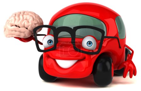 Téléchargez les photos : Voiture amusante avec cerveau - Illustration 3D - en image libre de droit