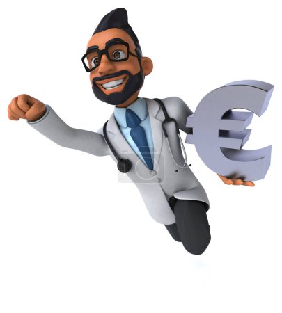 Téléchargez les photos : Fun 3D dessin animé médecin indien avec euro - en image libre de droit