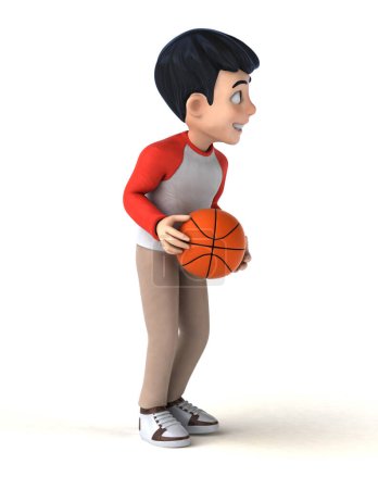 Téléchargez les photos : Amusant personnage de dessin animé 3D garçon jouer au basket - en image libre de droit