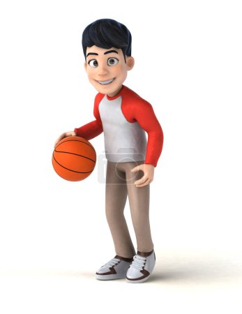Téléchargez les photos : Amusant personnage de dessin animé 3D garçon jouer au basket - en image libre de droit