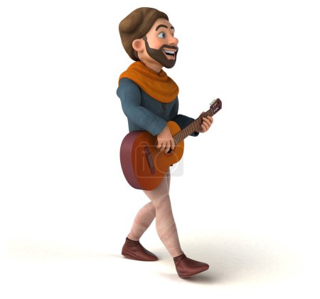 Téléchargez les photos : Amusant dessin animé 3D homme médiéval avec guitare - en image libre de droit