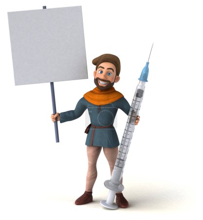 Photo for Fun 3D cartoon medieval man with syringe - Royalty Free Image