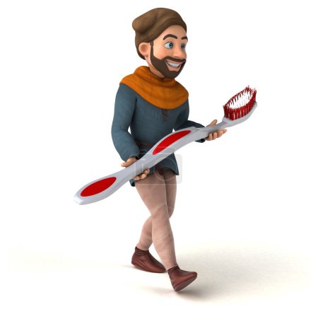 Foto de Diversión 3D de dibujos animados hombre medieval con cepillo de dientes - Imagen libre de derechos