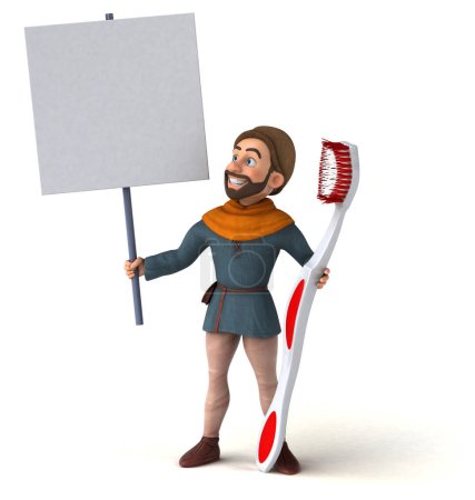 Téléchargez les photos : Fun 3D dessin animé homme médiéval avec brosse à dents - en image libre de droit
