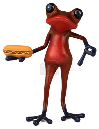 Photo for Fun red frog  with hotdog  - 3D Illustration - Royalty Free Image