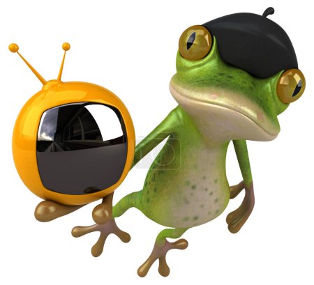 Photo for Fun french frog   with  tv  - 3D Illustration - Royalty Free Image