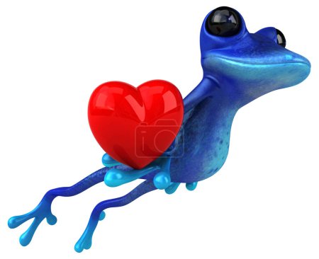 Foto de Rana azul divertida con corazón - Ilustración 3D - Imagen libre de derechos