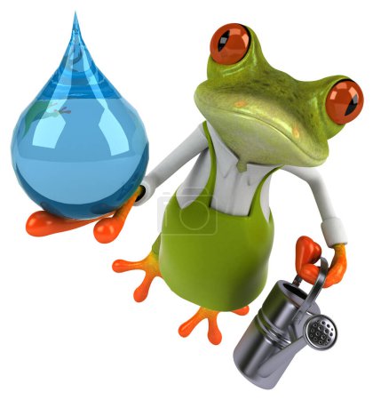 Téléchargez les photos : Amusant jardinier grenouille avec goutte - Illustration 3D - en image libre de droit