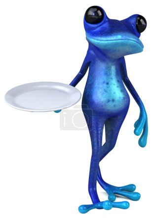 Photo for Fun blue frog  with  plate  - 3D Illustration - Royalty Free Image