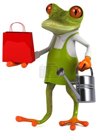 Téléchargez les photos : Amusant jardinier grenouille avec sac - Illustration 3D - en image libre de droit