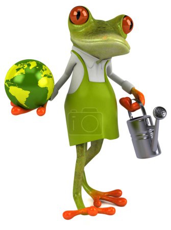 Téléchargez les photos : Fun frog gardener   with  globe - 3D Illustration - en image libre de droit