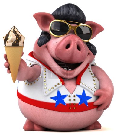 Téléchargez les photos : Fun 3D cartoon illustration of a pig rocker wit ice cream - en image libre de droit