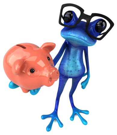 Photo for Fun blue frog with piggybank  - 3D Illustration - Royalty Free Image