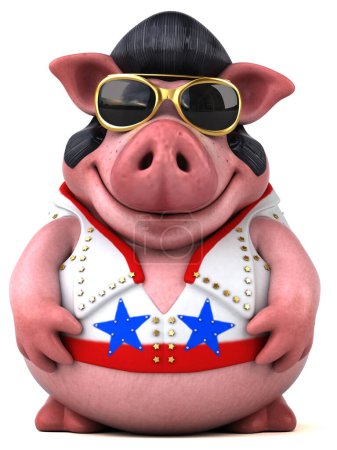 Téléchargez les photos : Illustration de dessin animé 3D amusant d'un personnage de rocker de porc - en image libre de droit