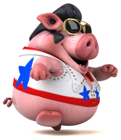 Téléchargez les photos : Illustration de dessin animé 3D amusant d'un personnage de rocker de porc - en image libre de droit