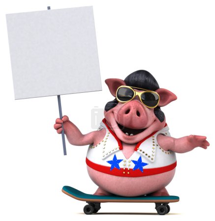 Téléchargez les photos : Illustration de dessin animé 3D amusant d'un rocker de porc - en image libre de droit