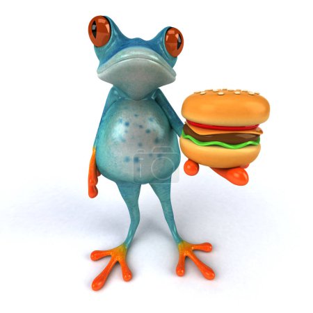Téléchargez les photos : Grenouille amusante avec hamburger - Illustration 3D - en image libre de droit