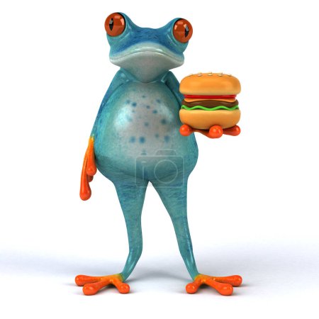 Foto de Rana divertida con hamburguesa - Ilustración 3D - Imagen libre de derechos