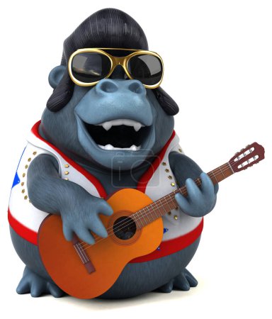 Photo for Fun 3D cartoon illustration of a rocker gorilla with guitar - Royalty Free Image