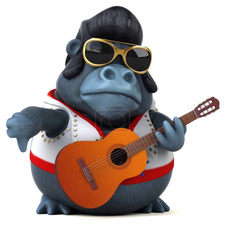 Photo for Fun 3D cartoon illustration of a rocker gorilla with guitar - Royalty Free Image