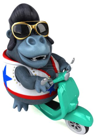 Téléchargez les photos : Fun 3D cartoon illustration of a rocker gorilla on scooter - en image libre de droit