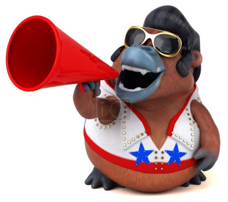 Téléchargez les photos : Illustration de dessin animé 3D amusant d'un personnage de rocker Orang Outan - en image libre de droit