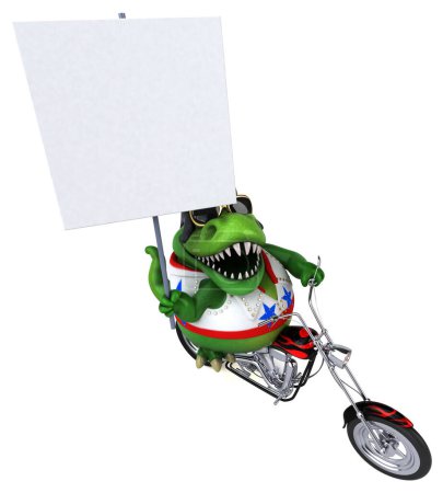 Foto de Fun 3D cartoon illustration of a Trex rocker on motorbike - Imagen libre de derechos