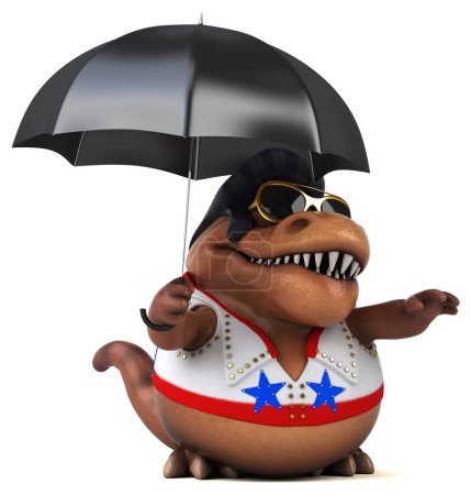 Téléchargez les photos : Fun 3D cartoon illustration of a Trex rocker with umbrella - en image libre de droit