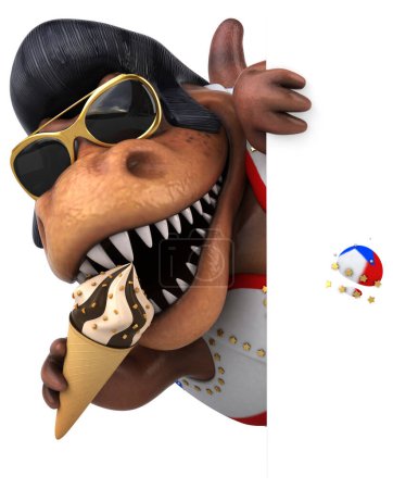 Photo for Fun 3D cartoon illustration of a Trex rocker with ice cream - Royalty Free Image