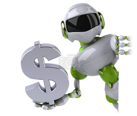Téléchargez les photos : Robot vert avec dollar - Illustration 3D - en image libre de droit