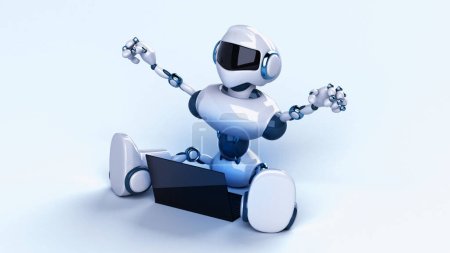 Fun 3D robot character  programming a laptop
