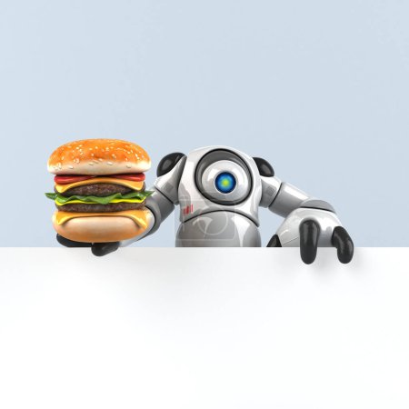 Téléchargez les photos : Grand robot avec hamburger - Illustration 3D - en image libre de droit