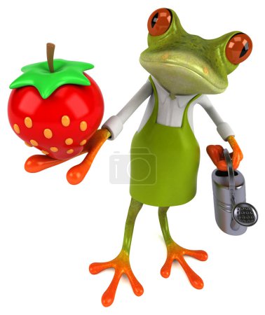 Photo for Fun frog gardener with strawberry  - 3D Illustration - Royalty Free Image