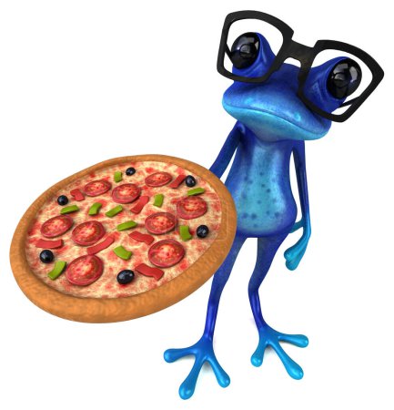 Photo for Fun blue frog  with pizza - 3D Illustration - Royalty Free Image