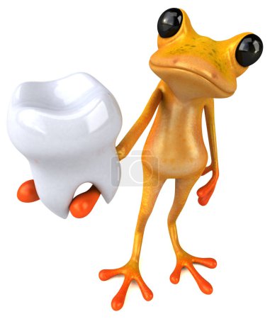 Téléchargez les photos : Grenouille jaune amusante avec dent - Illustration 3D - en image libre de droit