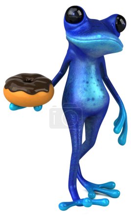 Foto de Rana azul divertida con rosquilla - Ilustración 3D - Imagen libre de derechos