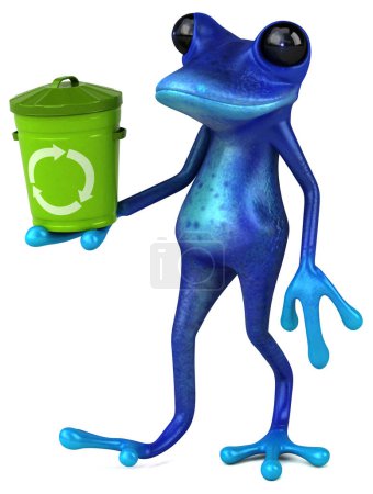 Photo for Fun blue frog with bin  - 3D Illustration - Royalty Free Image
