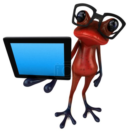 Photo for Fun red frog with tablet  - 3D Illustration - Royalty Free Image
