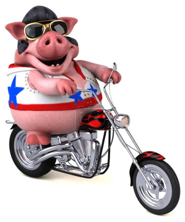 Photo for Fun 3D cartoon illustration of a pig rocker on motorbike - Royalty Free Image