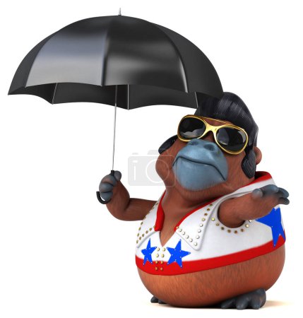 Photo for Fun 3D cartoon illustration of a Orang Outan rocker with umbrella - Royalty Free Image