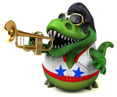 Photo for Fun 3D cartoon illustration of a Trex rocker playing - Royalty Free Image