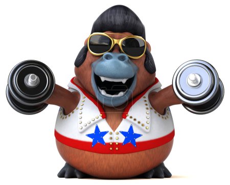 Photo for Fun 3D cartoon illustration of a Orang Outan rocker with weights - Royalty Free Image