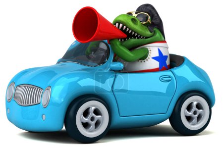 Foto de Fun 3D cartoon illustration of a Trex rocker on car - Imagen libre de derechos