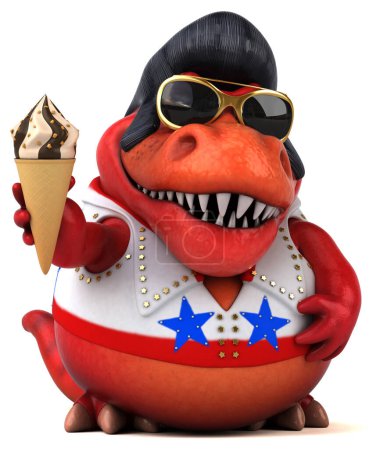 Foto de Fun 3D cartoon illustration of a Trex rocker with ice cream - Imagen libre de derechos