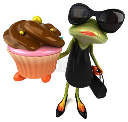Téléchargez les photos : Grenouille amusante avec cupcake - Illustration 3D - en image libre de droit