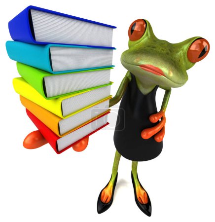 Photo for Fun frog  with books - 3D Illustration - Royalty Free Image