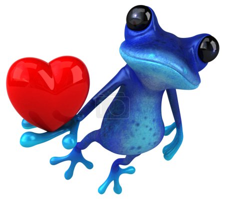 Téléchargez les photos : Grenouille bleue amusante avec cœur - Illustration 3D - en image libre de droit